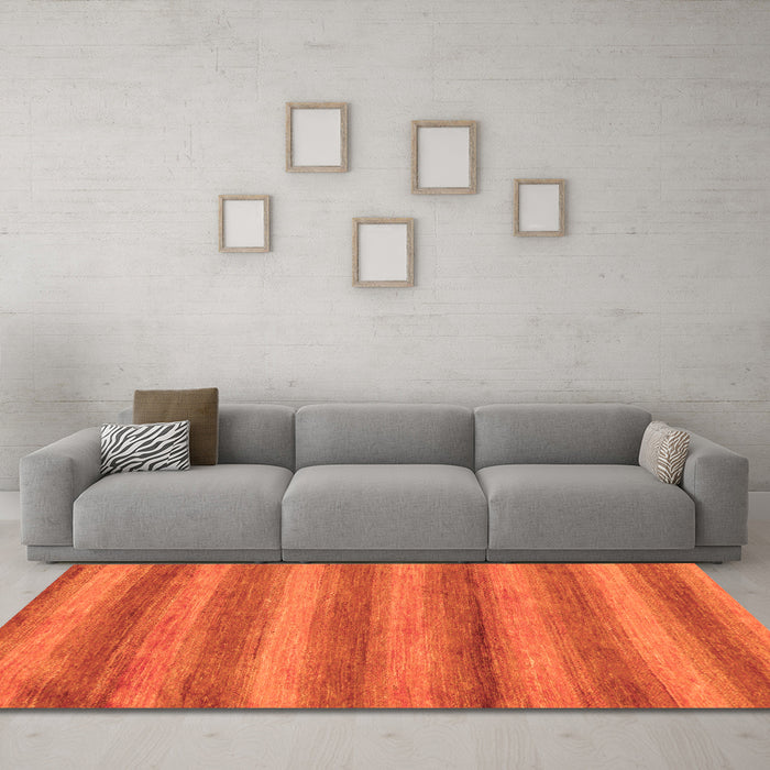 Machine Washable Abstract Orange Modern Area Rugs in a Living Room, wshabs208org