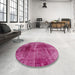 Round Machine Washable Abstract Hot Pink Rug in a Office, wshabs2090