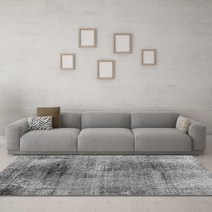 Machine Washable Oriental Gray Traditional Rug in a Living Room,, wshabs2090gry