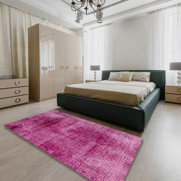 Machine Washable Abstract Hot Pink Rug in a Bedroom, wshabs2090