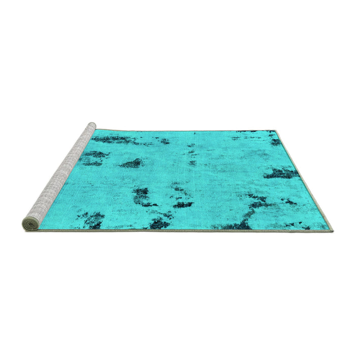 Sideview of Machine Washable Persian Turquoise Bohemian Area Rugs, wshabs2091turq