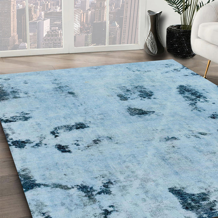 Machine Washable Abstract Koi Blue Rug in a Family Room, wshabs2091