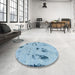 Round Machine Washable Abstract Koi Blue Rug in a Office, wshabs2091