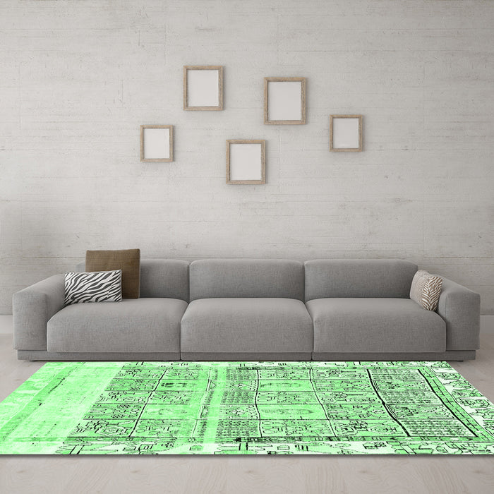 Machine Washable Abstract Emerald Green Modern Area Rugs in a Living Room,, wshabs2092emgrn