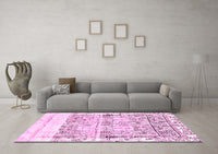 Machine Washable Abstract Pink Modern Rug, wshabs2092pnk