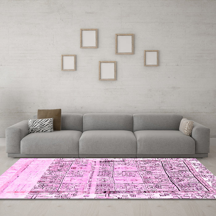 Machine Washable Abstract Pink Modern Rug in a Living Room, wshabs2092pnk