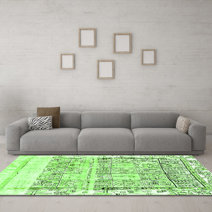 Machine Washable Abstract Green Modern Area Rugs in a Living Room,, wshabs2092grn