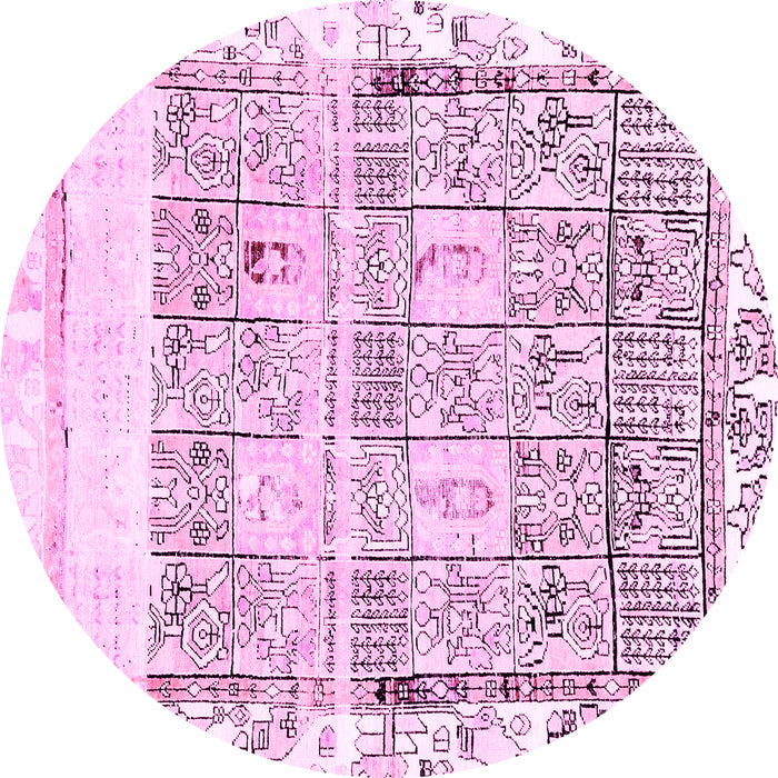 Round Machine Washable Abstract Pink Modern Rug, wshabs2092pnk