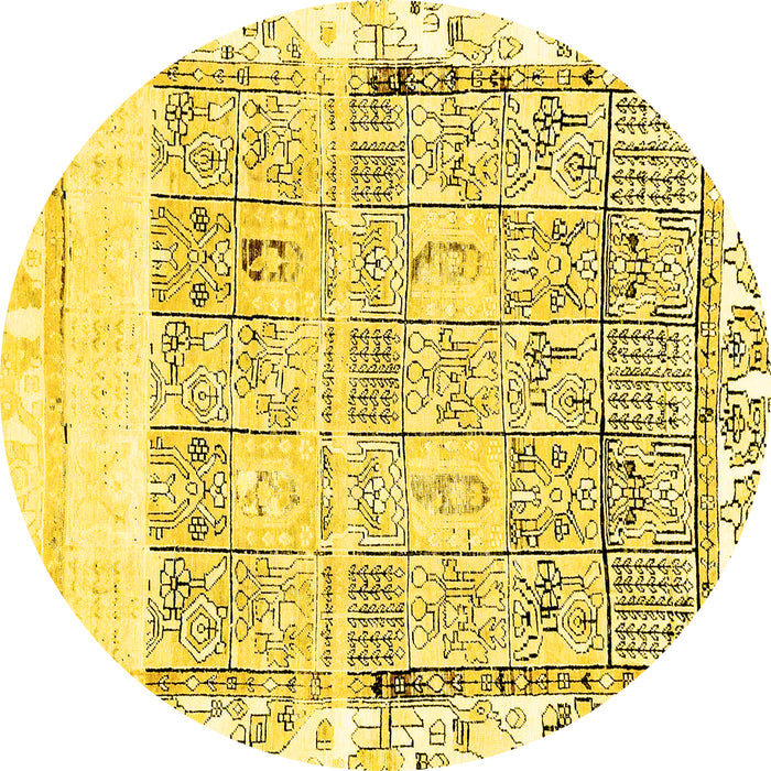 Round Abstract Yellow Modern Rug, abs2092yw