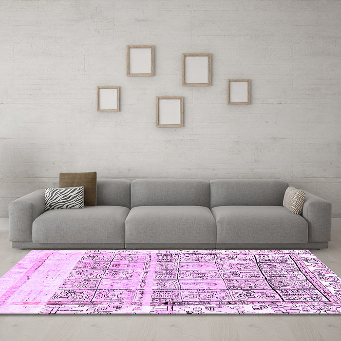 Machine Washable Abstract Purple Modern Area Rugs in a Living Room, wshabs2092pur
