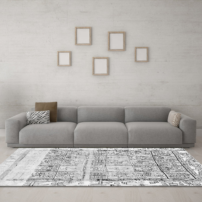 Machine Washable Abstract Gray Modern Rug in a Living Room,, wshabs2092gry