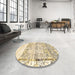 Round Abstract Orange Brown Modern Rug in a Office, abs2092