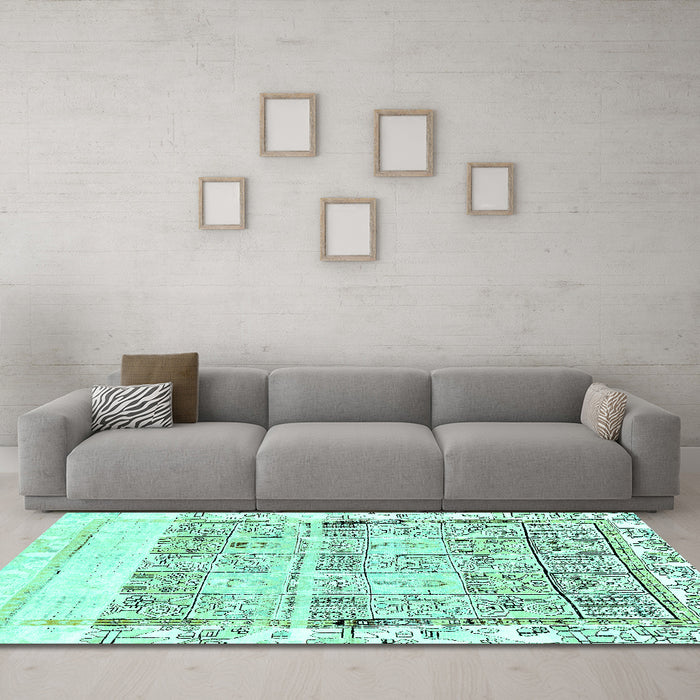 Machine Washable Abstract Turquoise Modern Area Rugs in a Living Room,, wshabs2092turq