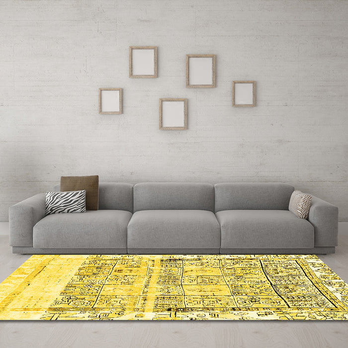 Machine Washable Abstract Yellow Modern Rug in a Living Room, wshabs2092yw