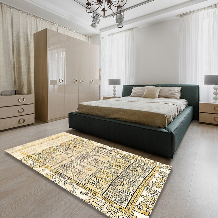 Abstract Orange Brown Modern Rug in a Bedroom, abs2092