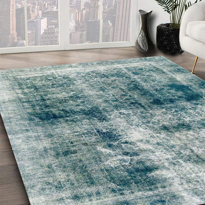 Machine Washable Abstract Sea Green Rug in a Family Room, wshabs2093