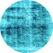 Round Abstract Light Blue Modern Rug, abs2093lblu