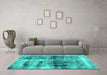 Machine Washable Abstract Turquoise Modern Area Rugs in a Living Room,, wshabs2093turq