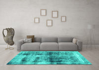 Machine Washable Abstract Turquoise Modern Rug, wshabs2093turq