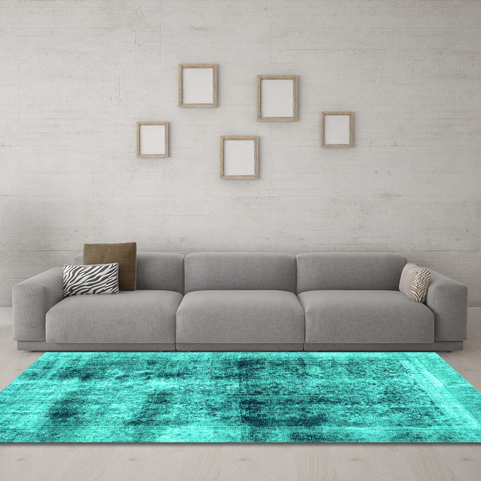 Machine Washable Abstract Turquoise Modern Area Rugs in a Living Room,, wshabs2093turq