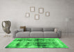 Machine Washable Abstract Green Modern Area Rugs in a Living Room,, wshabs2093grn