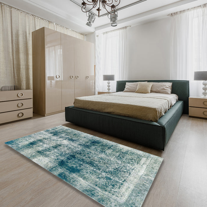 Machine Washable Abstract Sea Green Rug in a Bedroom, wshabs2093