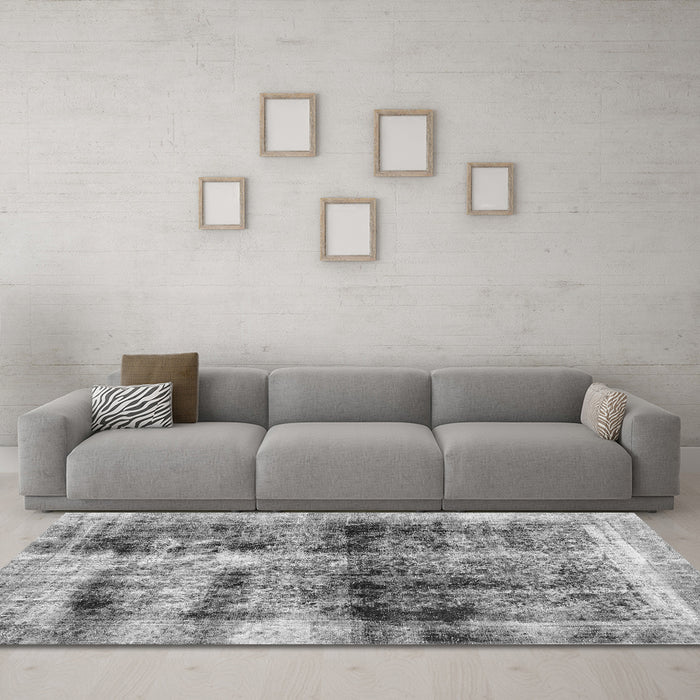 Machine Washable Abstract Gray Modern Rug in a Living Room,, wshabs2093gry