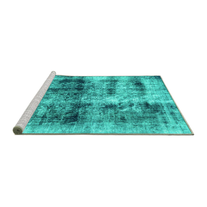 Sideview of Machine Washable Abstract Turquoise Modern Area Rugs, wshabs2093turq