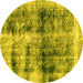 Round Abstract Yellow Modern Rug, abs2093yw