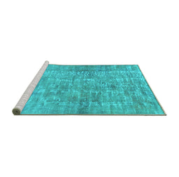 Sideview of Machine Washable Abstract Turquoise Modern Area Rugs, wshabs2094turq