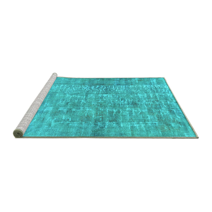 Sideview of Machine Washable Abstract Turquoise Modern Area Rugs, wshabs2094turq