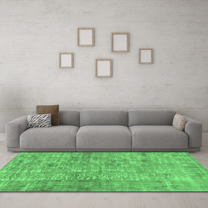 Machine Washable Abstract Emerald Green Modern Area Rugs in a Living Room,, wshabs2094emgrn
