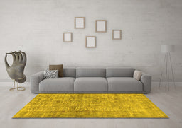 Machine Washable Abstract Yellow Modern Rug in a Living Room, wshabs2094yw