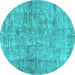 Round Machine Washable Abstract Turquoise Modern Area Rugs, wshabs2094turq