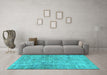 Machine Washable Abstract Turquoise Modern Area Rugs in a Living Room,, wshabs2094turq