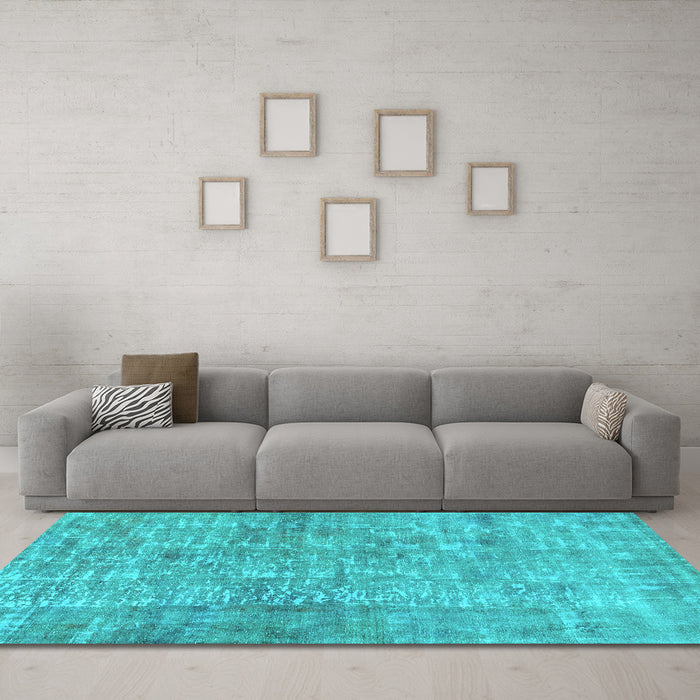Machine Washable Abstract Turquoise Modern Area Rugs in a Living Room,, wshabs2094turq