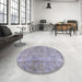 Round Machine Washable Abstract Wisteria Purple Rug in a Office, wshabs2094