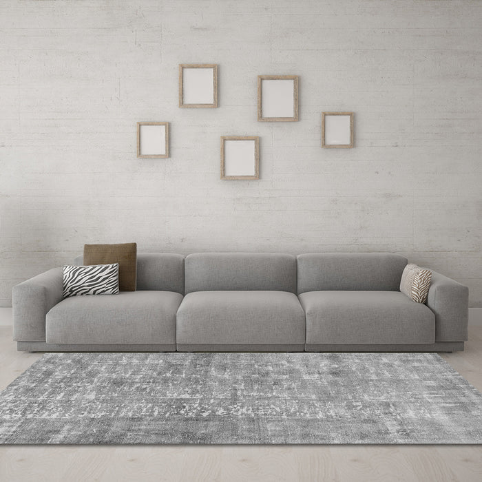 Machine Washable Abstract Gray Modern Rug in a Living Room,, wshabs2094gry