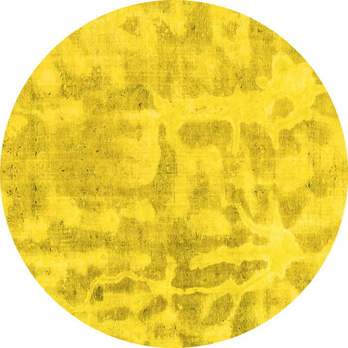 Round Machine Washable Abstract Yellow Modern Rug, wshabs2095yw