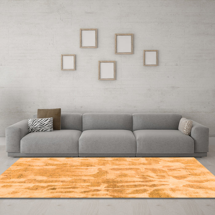 Machine Washable Abstract Orange Modern Area Rugs in a Living Room, wshabs2095org