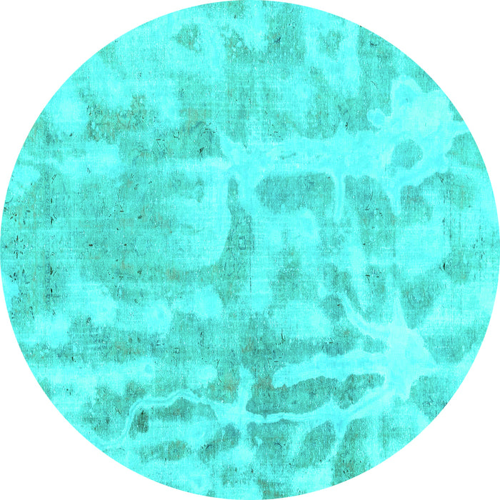 Round Machine Washable Abstract Turquoise Modern Area Rugs, wshabs2095turq