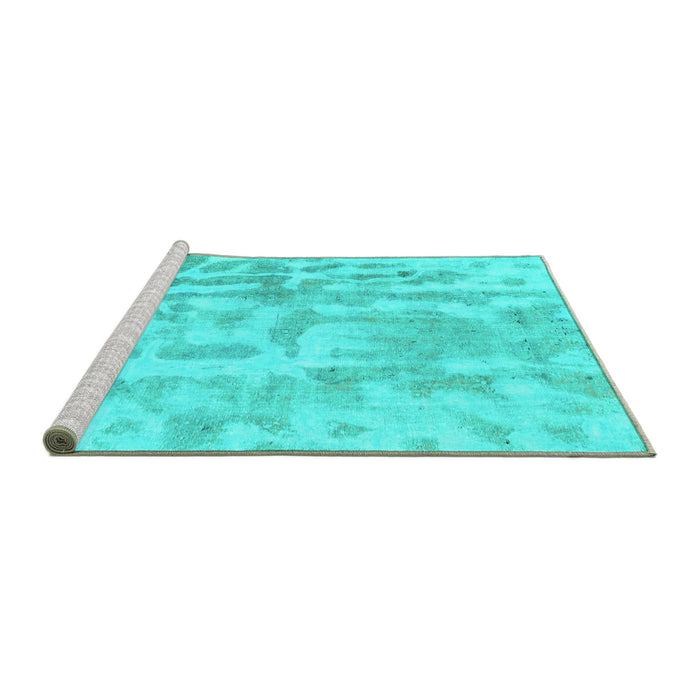 Sideview of Machine Washable Abstract Turquoise Modern Area Rugs, wshabs2095turq