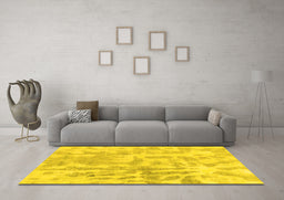 Machine Washable Abstract Yellow Modern Rug in a Living Room, wshabs2095yw
