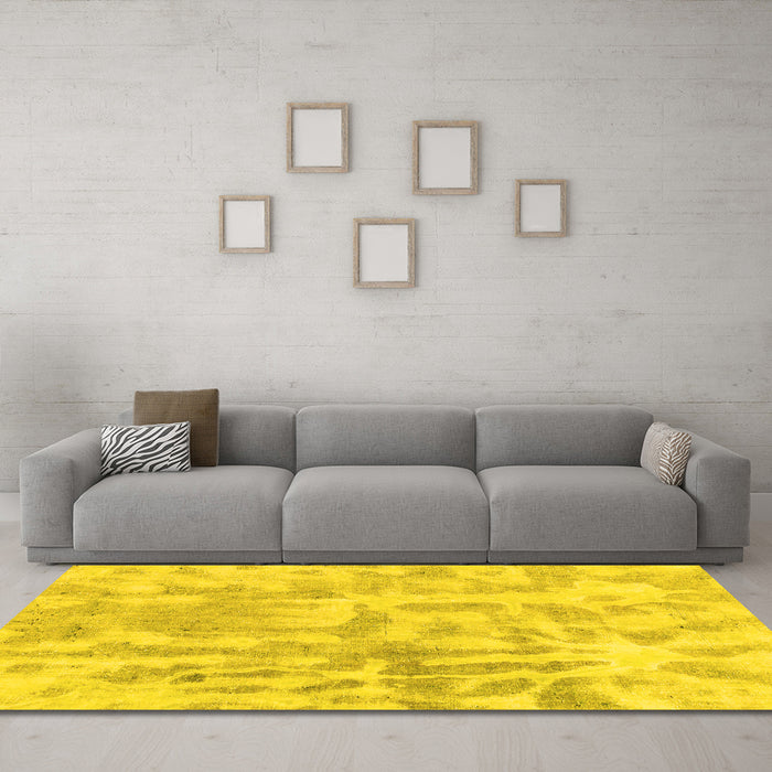 Machine Washable Abstract Yellow Modern Rug in a Living Room, wshabs2095yw