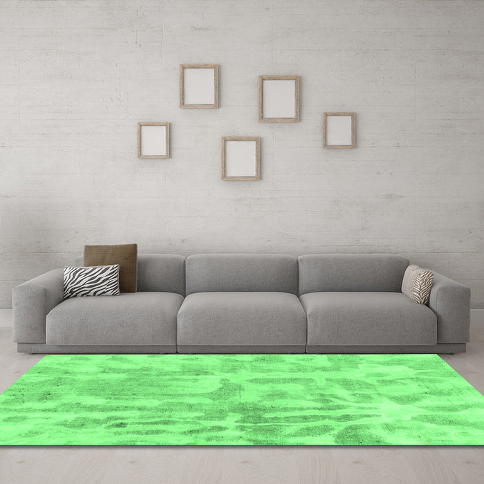 Machine Washable Abstract Emerald Green Modern Area Rugs in a Living Room,, wshabs2095emgrn