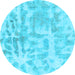 Round Abstract Light Blue Modern Rug, abs2095lblu