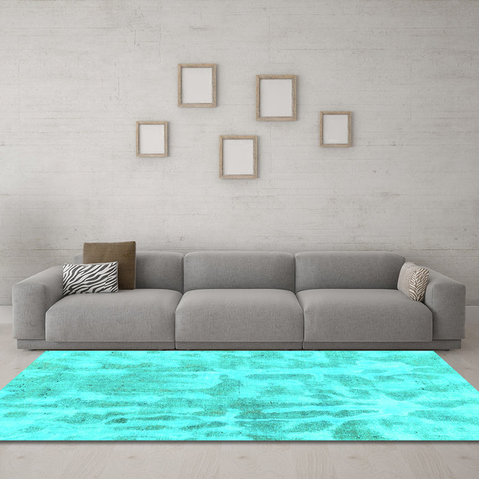 Machine Washable Abstract Turquoise Modern Area Rugs in a Living Room,, wshabs2095turq