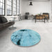 Round Abstract Blue Ivy Blue Persian Rug in a Office, abs2096