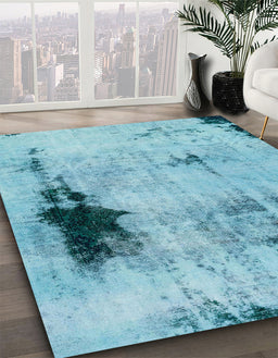 Abstract Blue Ivy Blue Persian Rug in Family Room, abs2096