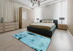 Abstract Blue Ivy Blue Persian Rug in a Bedroom, abs2096